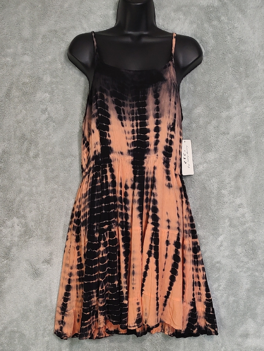 Tie-Dye Spaghetti Strap Mini Dress in Peach and Black